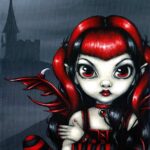 gothling 2 has a big-eyed fairy with dark red hair and red bat-like wings