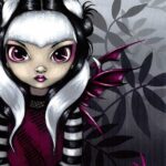 gothling 4 has a big-eyed fairy with white hair with black streaks in her hair and purple bat-like wings