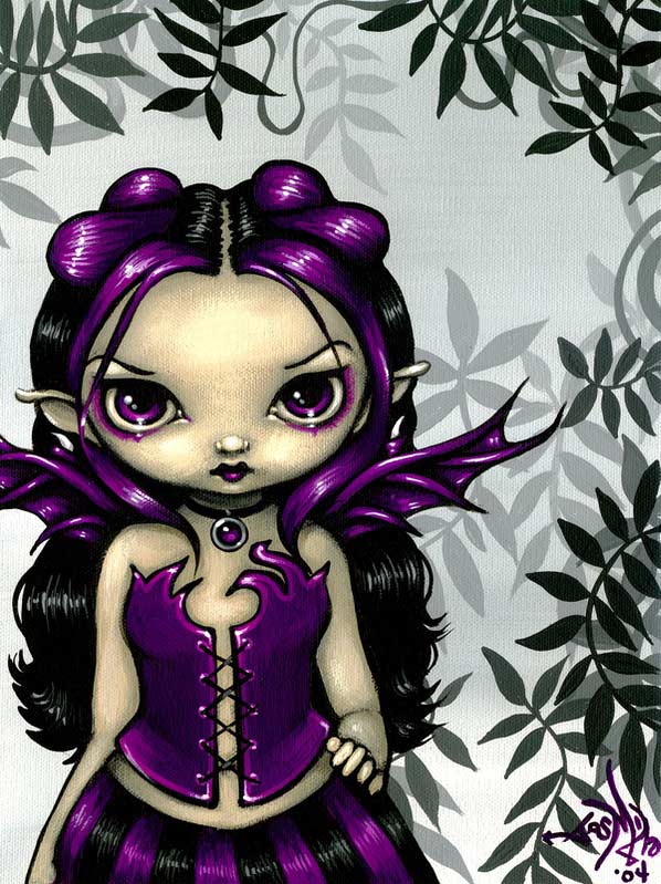 gothling 9 has a big-eyed fairy wearing a purple dress with purple bat-like wings and purple in her hair