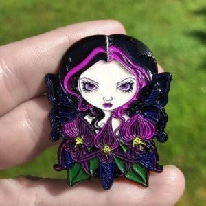 Black Orchid Fairy Collectible Enamel Pin - Image 2
