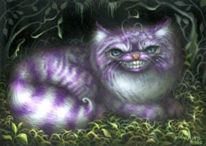 Cheshire Cat in Violet has the cheshire cat from Alice in wonderland with purple fur and a wide grin