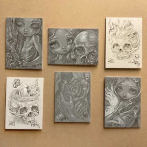 6 Sketch Cards in Black and White, Original Artwork, Death and the Maiden