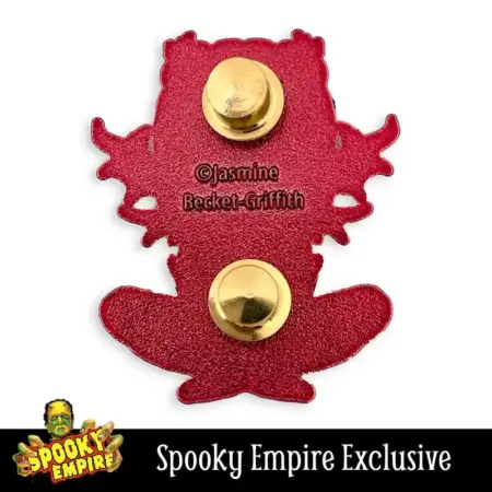 Red Gothling Spooky Empire exclusive pin of a gothic fairy wearing all red with red highlights in her hair backside