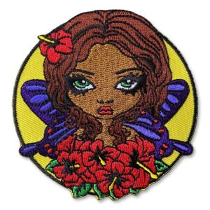 Red Hibiscus Fairy Embroidered Patch